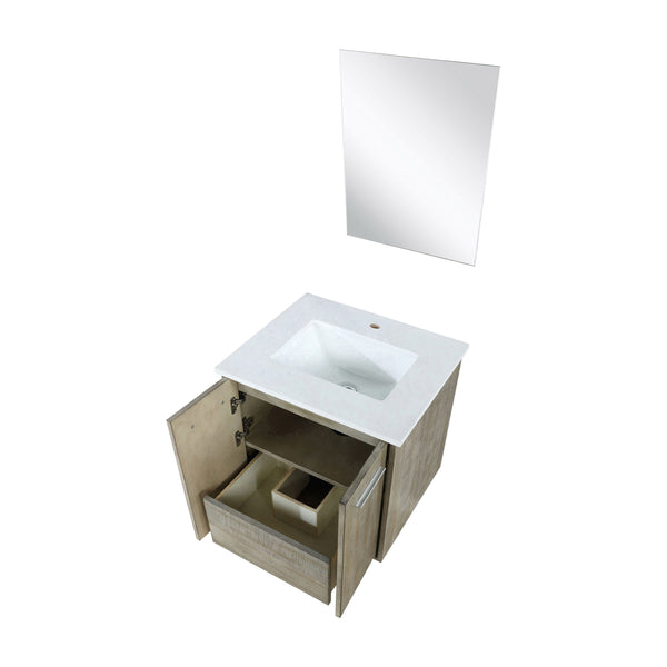 Lexora Collection Fairbanks 24 inch Rustic Acacia Bath Vanity, White Quartz Top and 18 inch Mirror - Luxe Bathroom Vanities