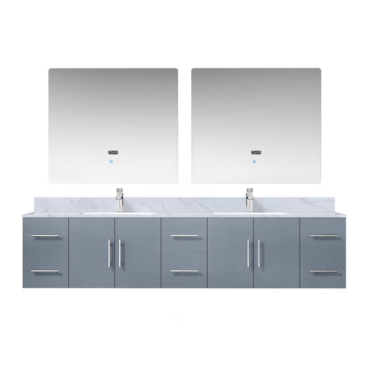 Lexora Collection Geneva 84 inch Double Bath Vanity, Top, Faucet Set, and 36 inch LED Mirrors - Luxe Bathroom Vanities