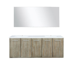 Lexora Collection Fairbanks 60 inch Rustic Acacia Double Bath Vanity, White Quartz Top and 55 inch Mirror - Luxe Bathroom Vanities