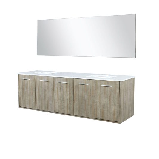 Lexora Collection Fairbanks 72 inch Rustic Acacia Double Bath Vanity, Cultured Marble Top and 70 inch Mirror - Luxe Bathroom Vanities