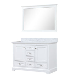 Lexora Collection Dukes 48 inch Double Bath Vanity, Carrara Marble Top, and 46 inch Mirror - Luxe Bathroom Vanities