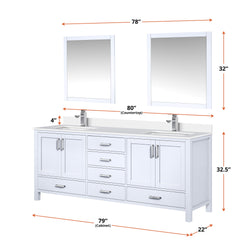 Lexora Collection Jacques 80 inch Double Bath Vanity, White Quartz Top, and Faucet Set - Luxe Bathroom Vanities