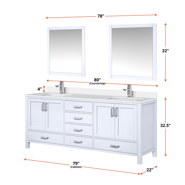 Lexora Collection Jacques 80 inch Double Bath Vanity, White Quartz Top, and Faucet Set - Luxe Bathroom Vanities