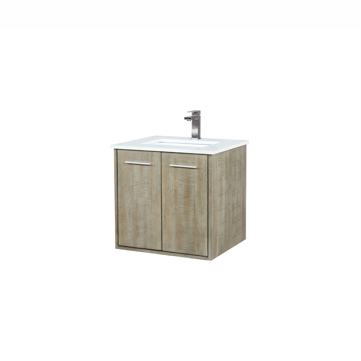 Lexora Collection Fairbanks 24 inch Rustic Acacia Bath Vanity, White Quartz Top and Faucet Set - Luxe Bathroom Vanities