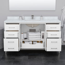 Wyndham Collection Amici 60 Inch Single Bathroom Vanity in White, White Cultured Marble Countertop, Undermount Square Sink - Luxe Bathroom Vanities