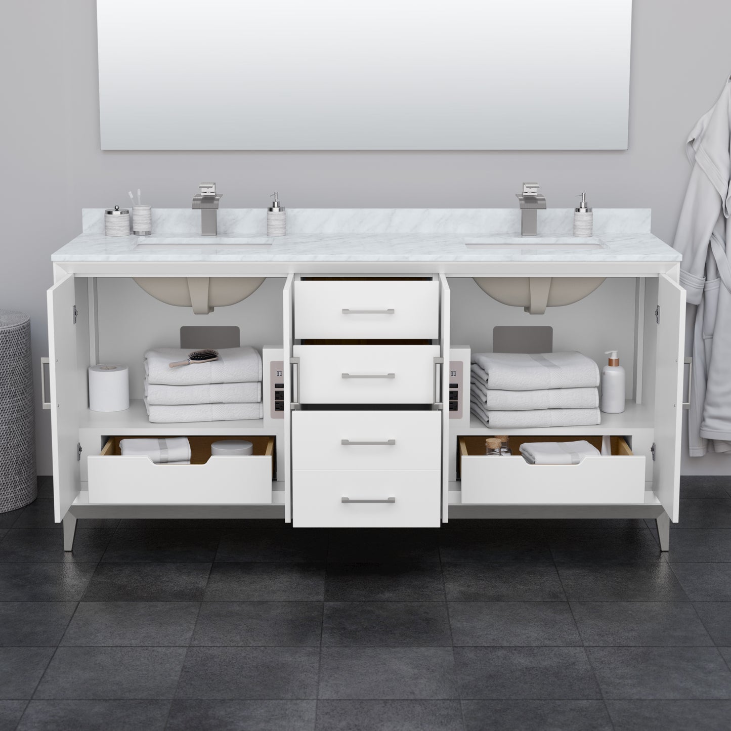 Wyndham Collection Amici 72 Inch Double Bathroom Vanity in White, No Countertop, No Sink - Luxe Bathroom Vanities