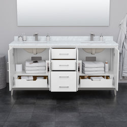 Wyndham Collection Amici 72 Inch Double Bathroom Vanity in White, Carrara Cultured Marble Countertop, Undermount Square Sinks - Luxe Bathroom Vanities