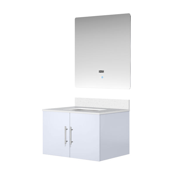 Lexora Collection Geneva 30 inch Bath Vanity, White Quartz Top, and 30 inch LED Mirror - Luxe Bathroom Vanities