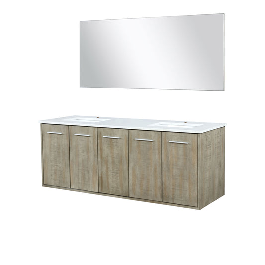 Lexora Collection Fairbanks 60 inch Rustic Acacia Double Bath Vanity, Cultured Marble Top and 55 inch Mirror - Luxe Bathroom Vanities