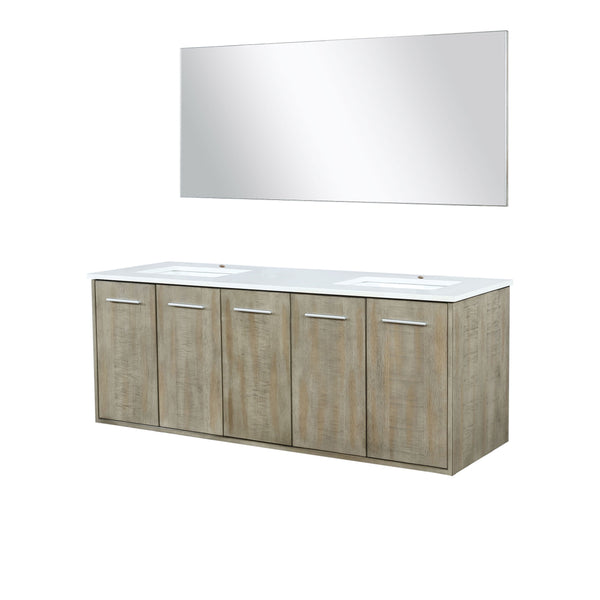 Lexora Collection Fairbanks 60 inch Rustic Acacia Double Bath Vanity, White Quartz Top and 55 inch Mirror - Luxe Bathroom Vanities