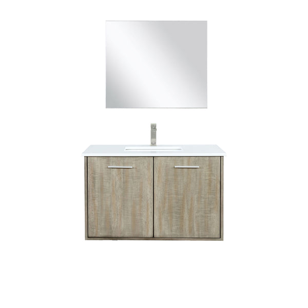 Lexora Collection Fairbanks 36 inch Rustic Acacia Bath Vanity, White Quartz Top, Faucet Set and 28 inch Mirror - Luxe Bathroom Vanities