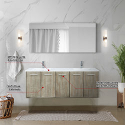 Lexora Collection Fairbanks 60 inch Rustic Acacia Double Bath Vanity, White Quartz Top and Faucet Set - Luxe Bathroom Vanities