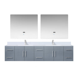 Lexora Collection Geneva 84 inch Double Bath Vanity, Top, Faucet Set, and 36 inch LED Mirrors - Luxe Bathroom Vanities