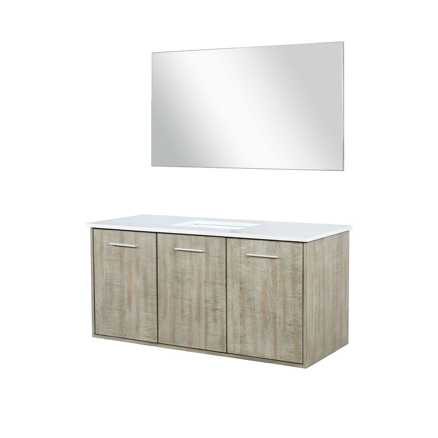 Lexora Collection Fairbanks 48 inch Rustic Acacia Bath Vanity, White Quartz Top and 43 inch Mirror - Luxe Bathroom Vanities