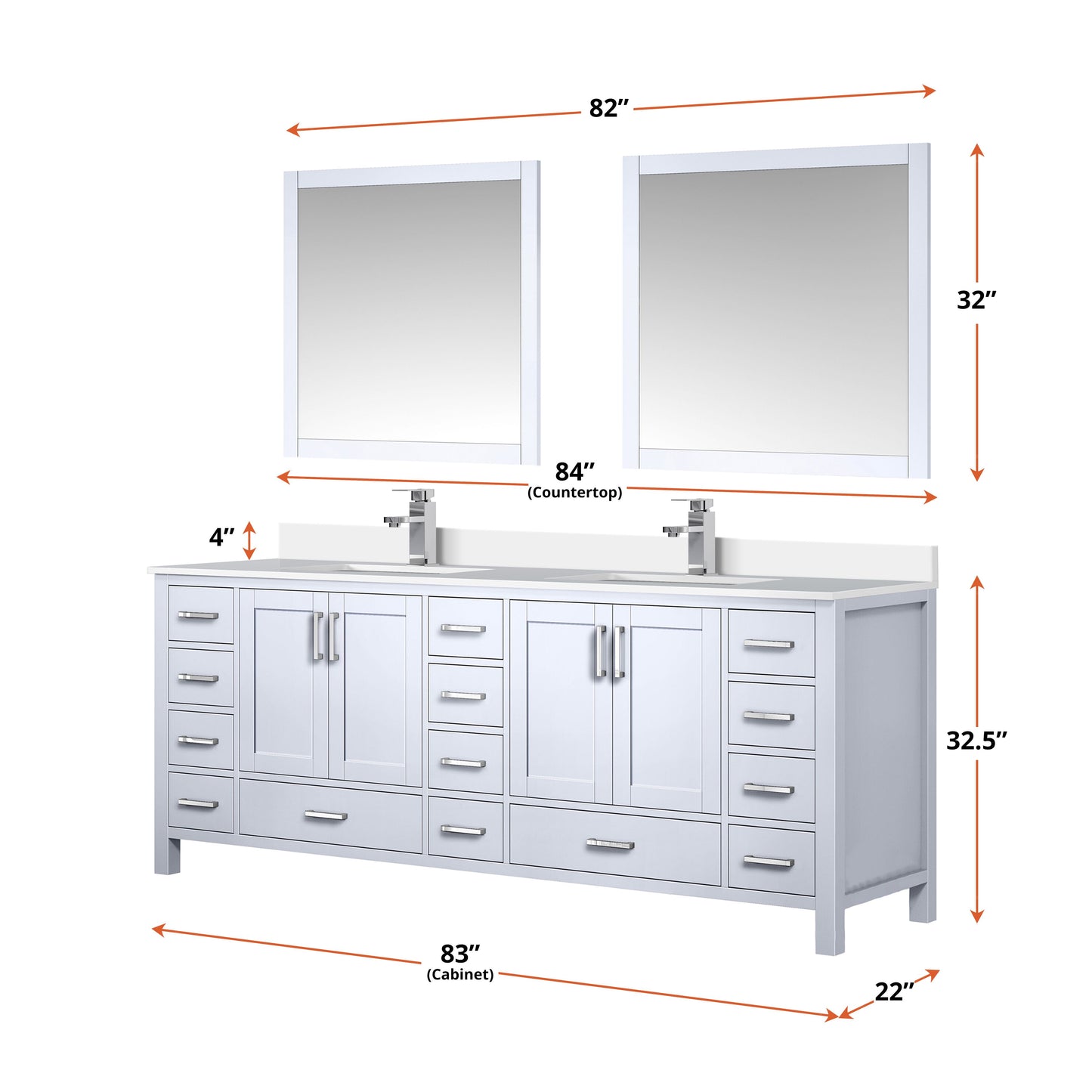 Lexora Collection Jacques 84 inch Double Bath Vanity, Top, and Faucet Set - Luxe Bathroom Vanities