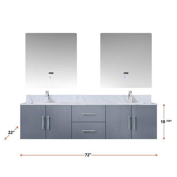 Lexora Collection Geneva 72 inch Double Bath Vanity, Top, Faucet Set, and 30 inch LED Mirrors - Luxe Bathroom Vanities