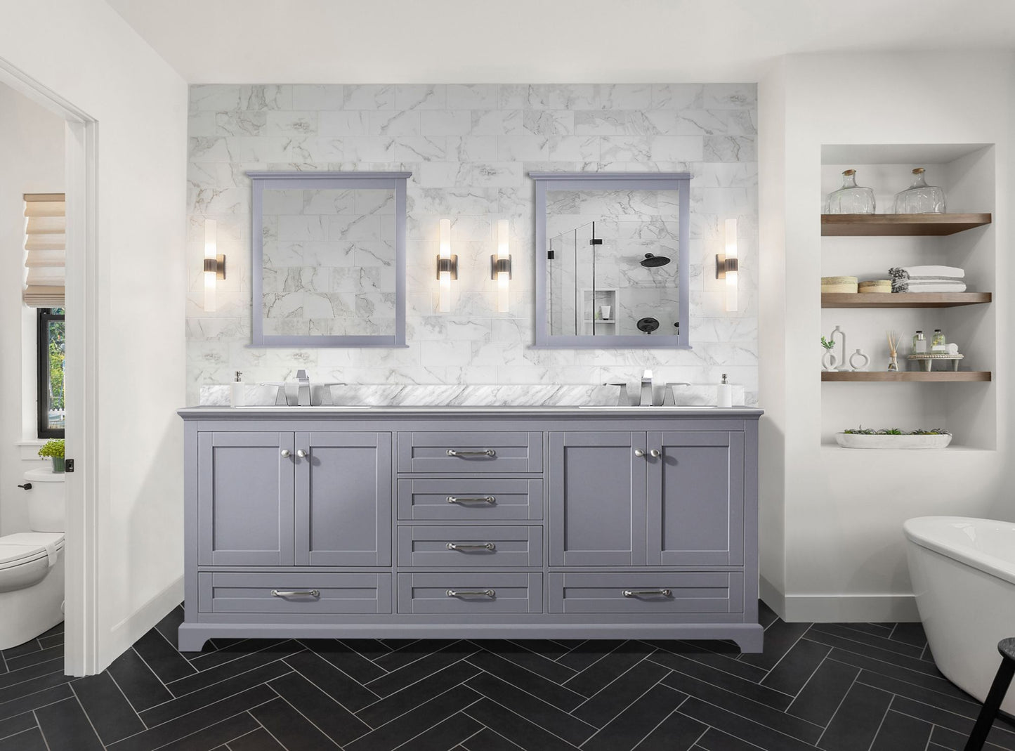 Lexora Collection Dukes 80 inch Double Bath Vanity, Top, and Faucet Set - Luxe Bathroom Vanities