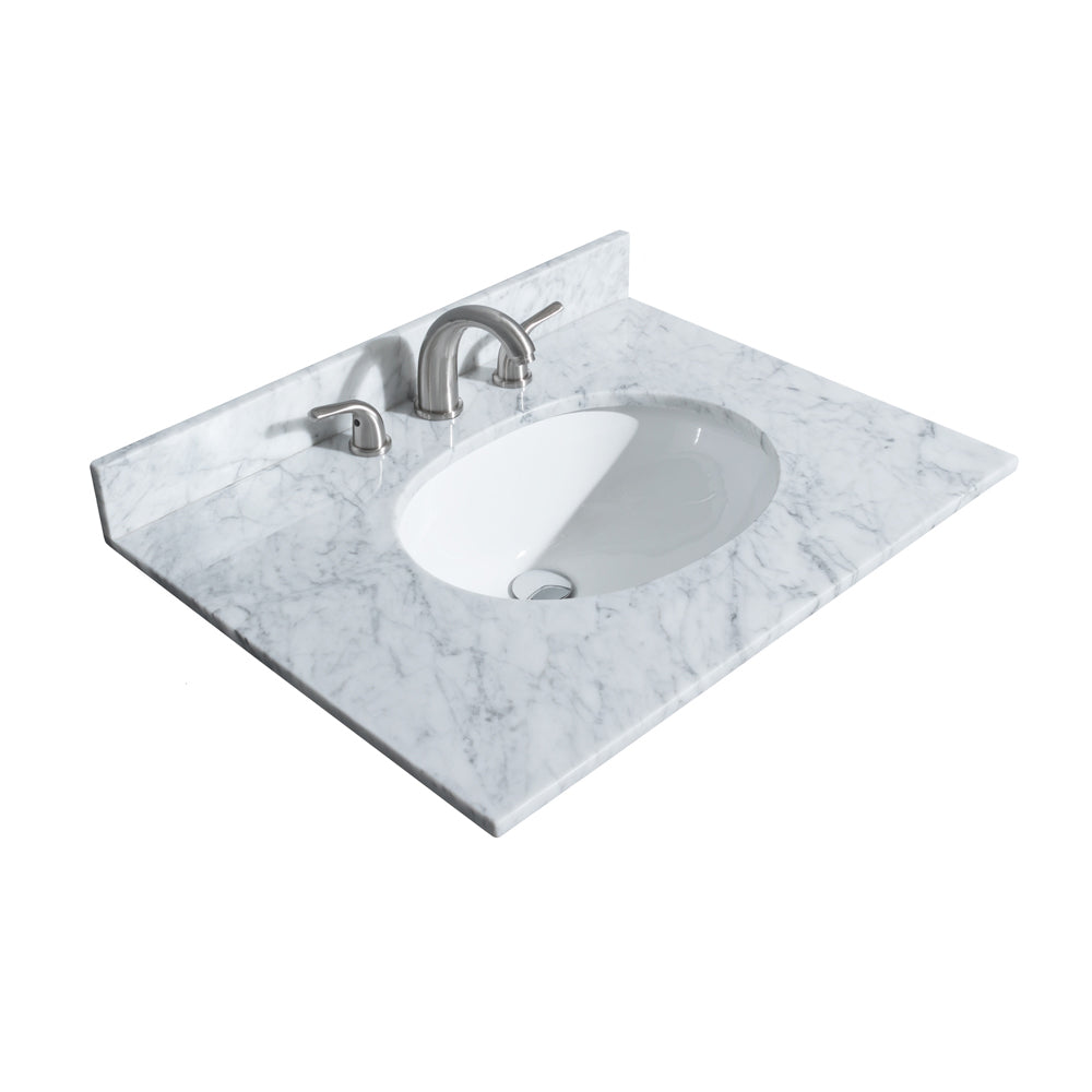 Wyndham Collection Deborah 30 Inch Single Bathroom Vanity in White, White Carrara Marble Countertop, Undermount Oval Sink, Brushed Gold Trim - Luxe Bathroom Vanities