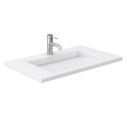 Wyndham Collection Miranda 36 Inch Single Bathroom Vanity in White, 1.25 Inch Thick Matte White Solid Surface Countertop, Integrated Sink, Matte Black Trim, 34 Inch Mirror - Luxe Bathroom Vanities