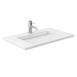 Wyndham Collection Miranda 36 Inch Single Bathroom Vanity in White, 1.25 Inch Thick Matte White Solid Surface Countertop, Integrated Sink, Brushed Nickel Trim, 34 Inch Mirror - Luxe Bathroom Vanities