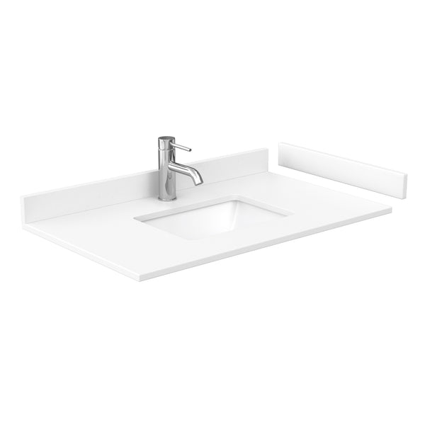 Wyndham Collection Miranda 36 Inch Single Bathroom Vanity in White, Marble Countertop, Undermount Square Sink, Brushed Gold Trim, 34 Inch Mirror - Luxe Bathroom Vanities