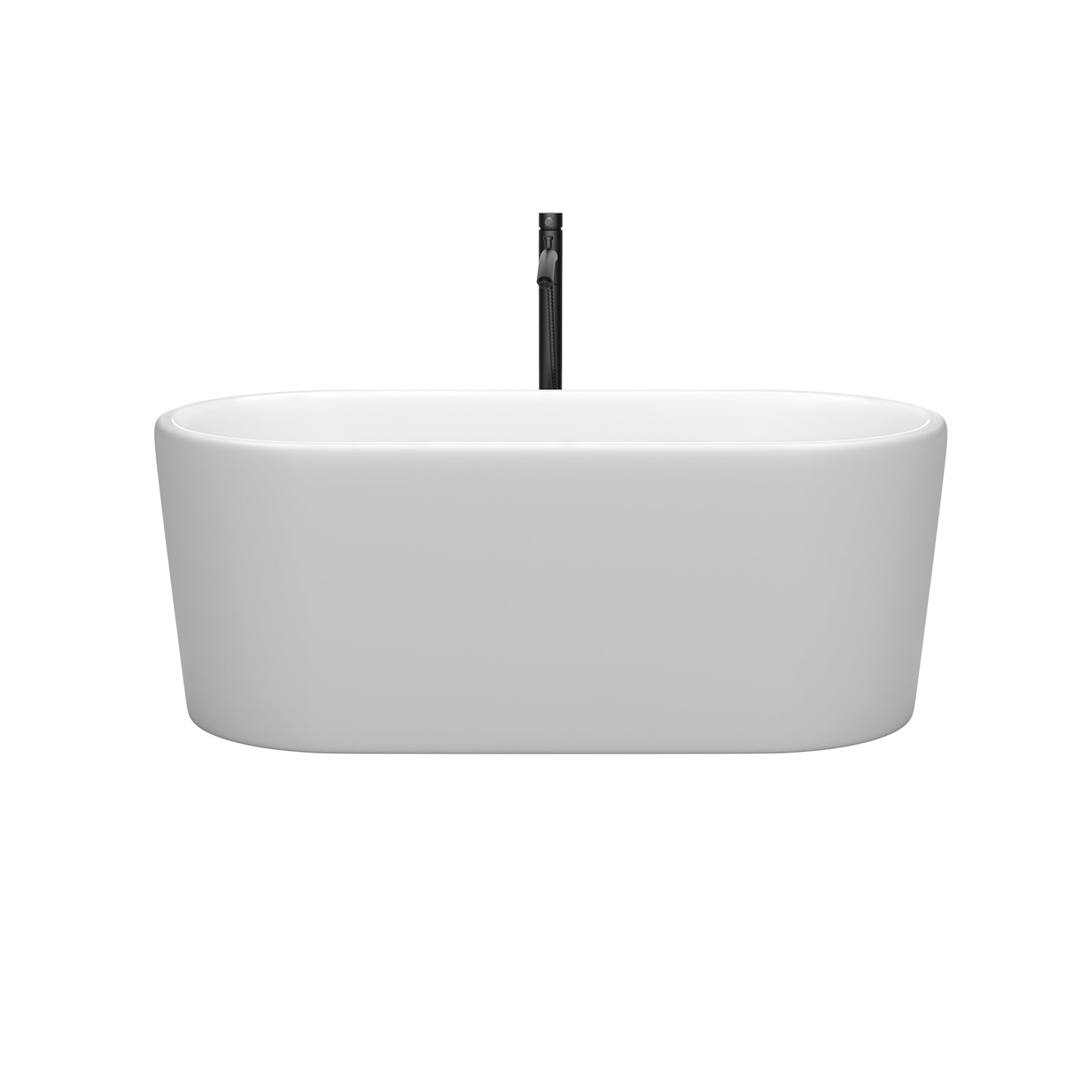 Wyndham Collection Ursula 59 Inch Freestanding Bathtub in Matte White with Floor Mounted Faucet, Drain and Overflow Trim in Matte Black - Luxe Bathroom Vanities