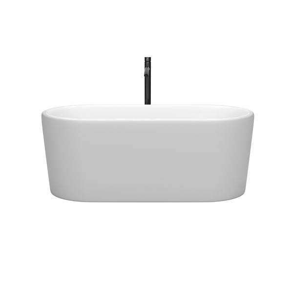 Wyndham Collection Ursula 59 Inch Freestanding Bathtub in Matte White with Floor Mounted Faucet, Drain and Overflow Trim - Luxe Bathroom Vanities