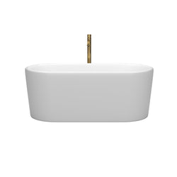 Wyndham Collection Ursula 59 Inch Freestanding Bathtub in Matte White with Floor Mounted Faucet, Drain and Overflow Trim - Luxe Bathroom Vanities