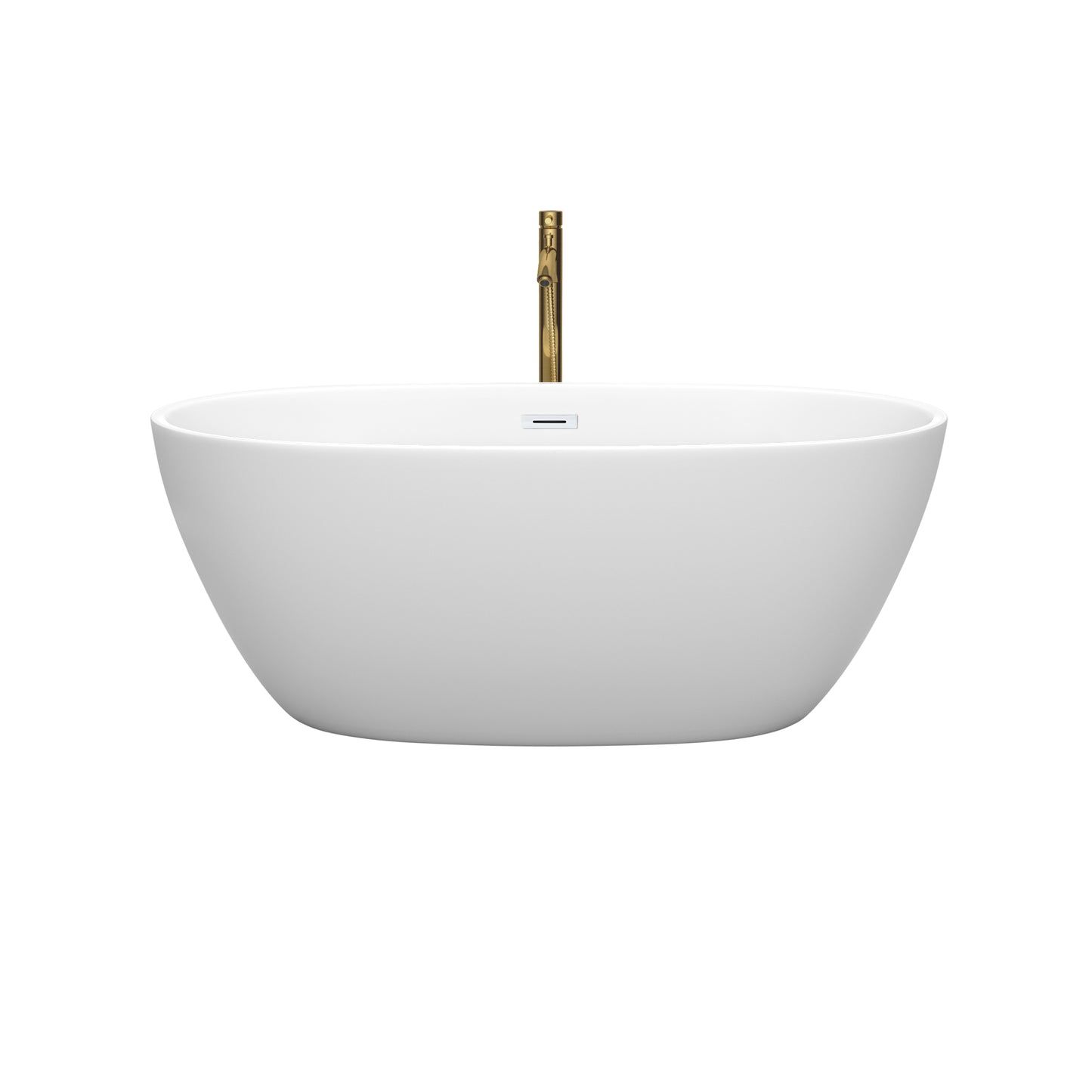 Wyndham Collection Juno 59 Inch Freestanding Bathtub in Matte White with Floor Mounted Faucet, Drain and Overflow Trim - Luxe Bathroom Vanities