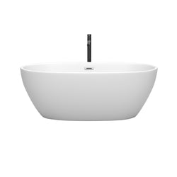 Wyndham Collection Juno 63 Inch Freestanding Bathtub in Matte White with Floor Mounted Faucet, Drain and Overflow Trim - Luxe Bathroom Vanities