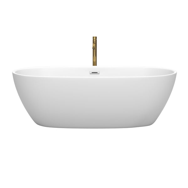 Wyndham Collection Juno 71 Inch Freestanding Bathtub in Matte White with Floor Mounted Faucet, Drain and Overflow Trim - Luxe Bathroom Vanities