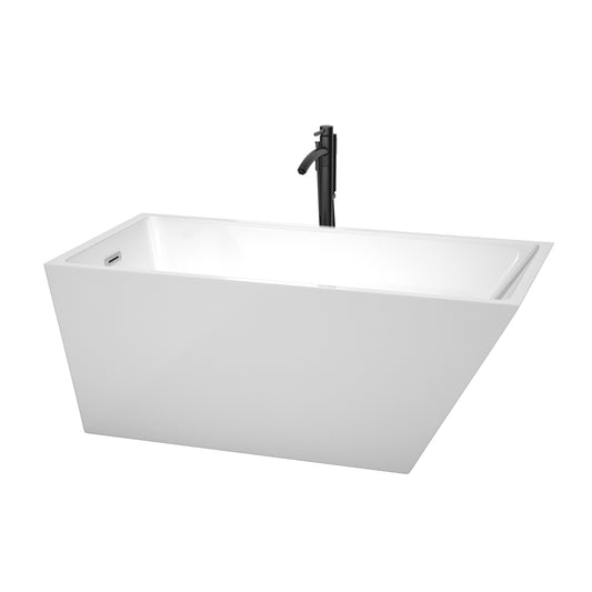 Wyndham Collection Hannah 59 Inch Freestanding Bathtub in White with Floor Mounted Faucet, Drain and Overflow Trim - Luxe Bathroom Vanities