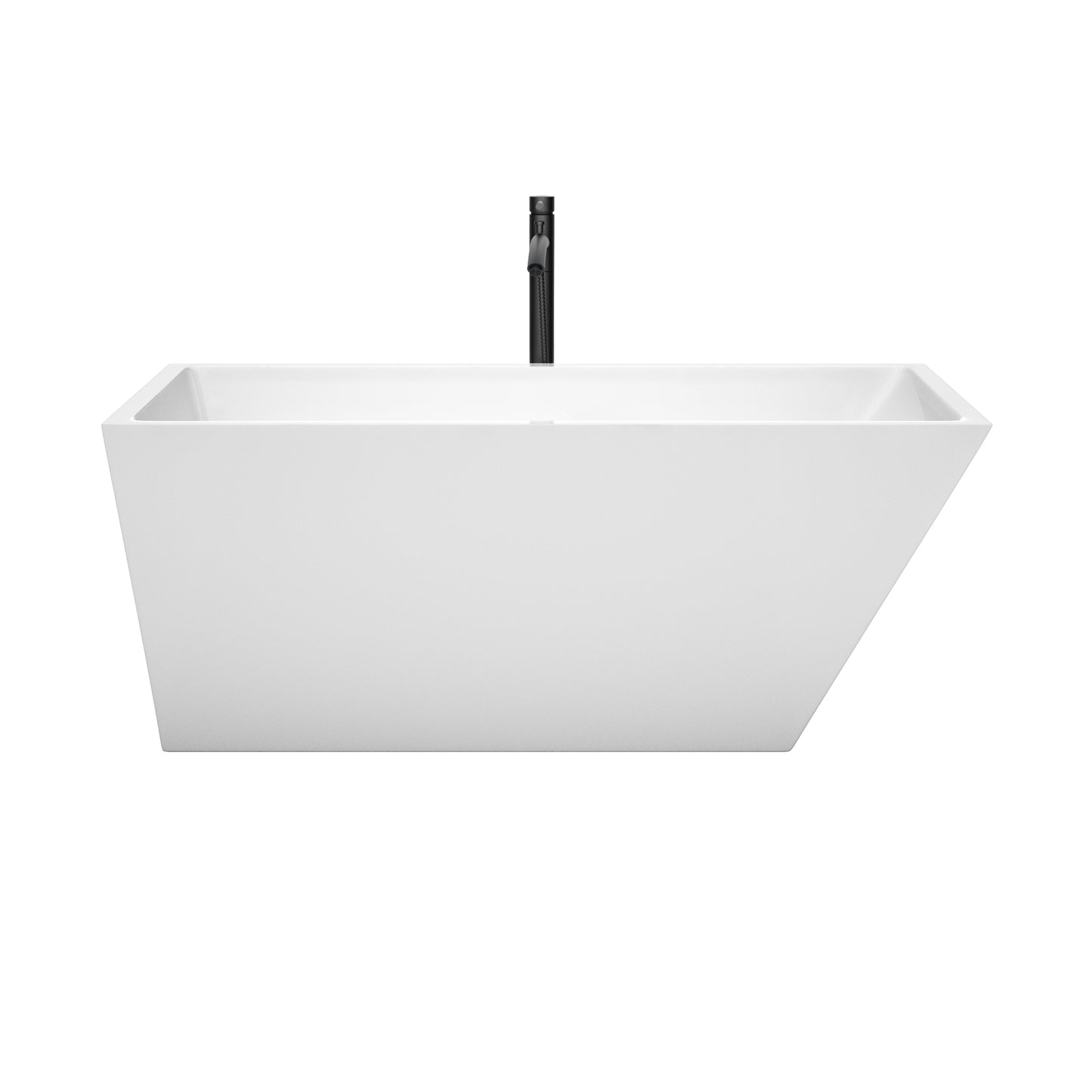 Wyndham Collection Hannah 59 Inch Freestanding Bathtub in White with Floor Mounted Faucet, Drain and Overflow Trim - Luxe Bathroom Vanities