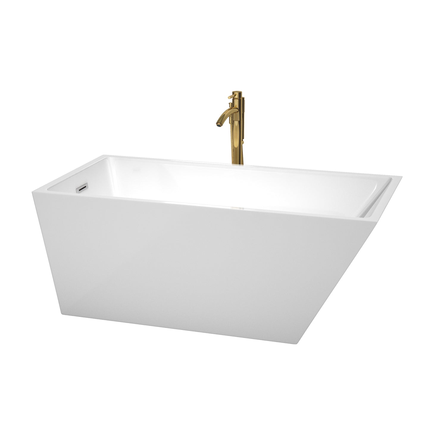 Wyndham Collection Hannah 59 Inch Freestanding Bathtub in White with Floor Mounted Faucet, Drain and Overflow Trim - Luxe Bathroom Vanities
