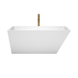 Wyndham Collection Hannah 59 Inch Freestanding Bathtub in White with Floor Mounted Faucet, Drain and Overflow Trim - Luxe Bathroom Vanities