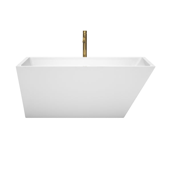 Wyndham Collection Hannah 59 Inch Freestanding Bathtub in White with Floor Mounted Faucet, Drain and Overflow Trim - Luxe Bathroom Vanities