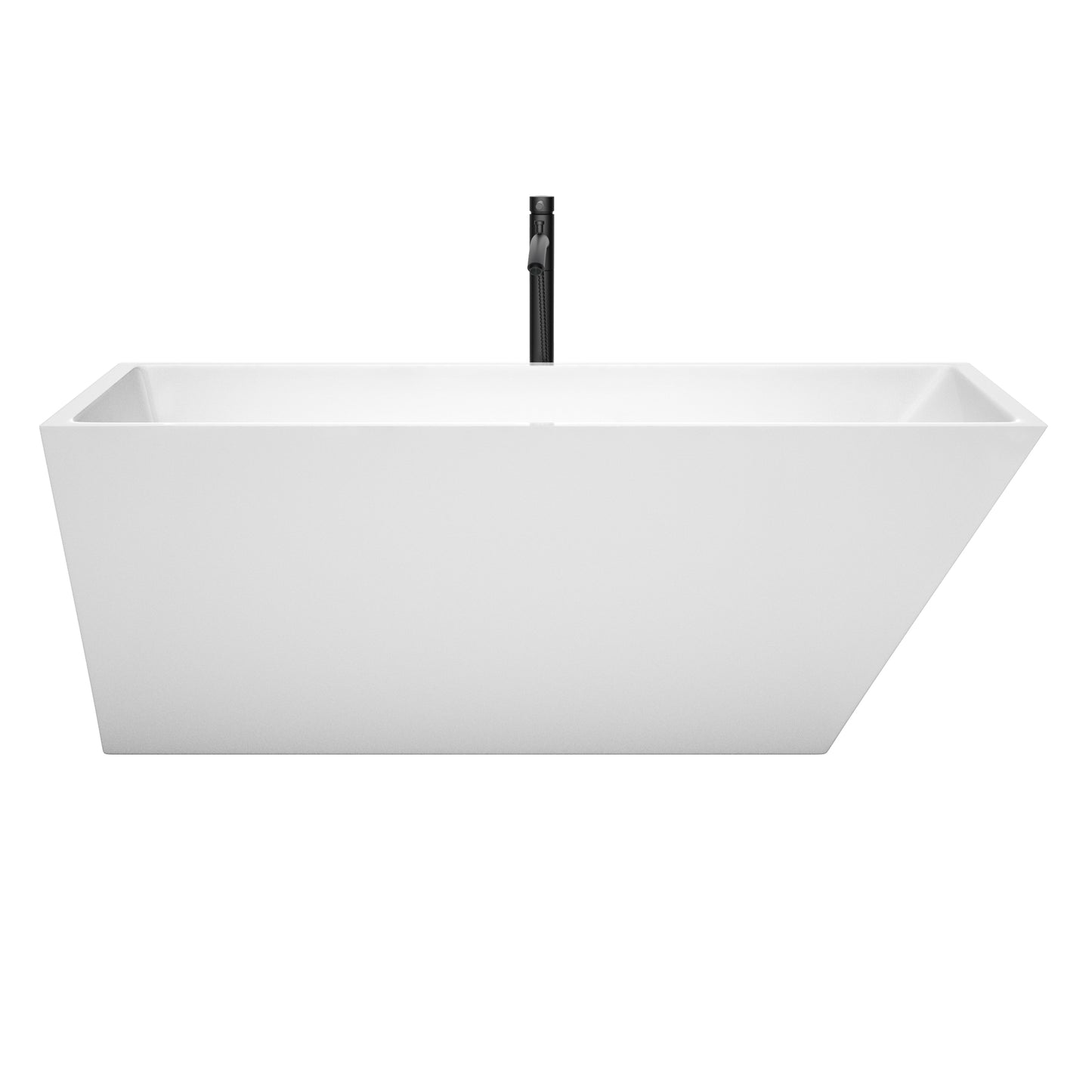 Wyndham Collection Hannah 67 Inch Freestanding Bathtub in White with Floor Mounted Faucet, Drain and Overflow Trim in Matte Black - Luxe Bathroom Vanities