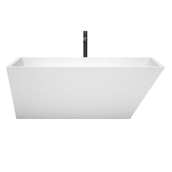 Wyndham Collection Hannah 67 Inch Freestanding Bathtub in White with Floor Mounted Faucet, Drain and Overflow Trim - Luxe Bathroom Vanities