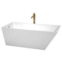 Wyndham Collection Hannah 67 Inch Freestanding Bathtub in White with Floor Mounted Faucet, Drain and Overflow Trim - Luxe Bathroom Vanities