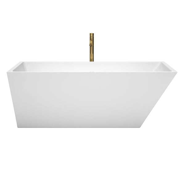 Wyndham Collection Hannah 67 Inch Freestanding Bathtub in White with Floor Mounted Faucet, Drain and Overflow Trim - Luxe Bathroom Vanities