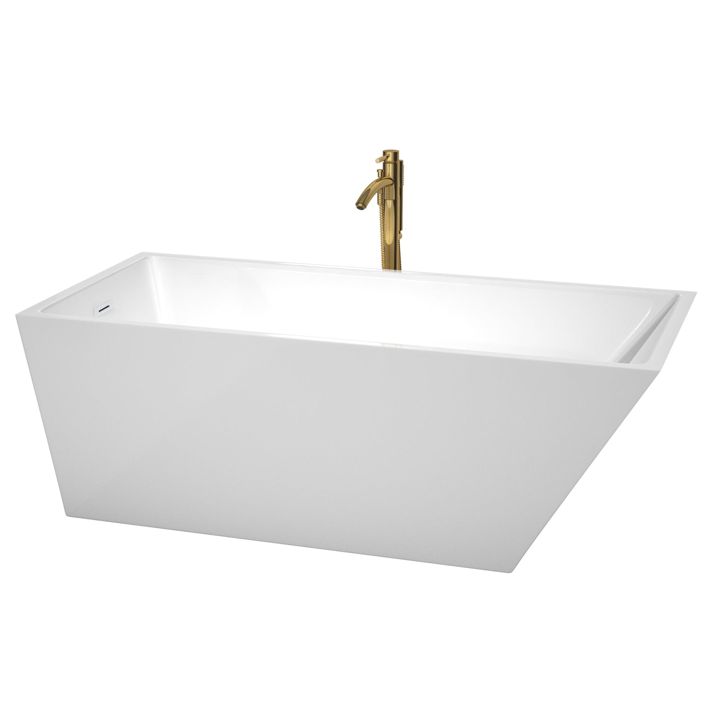 Wyndham Collection Hannah 67 Inch Freestanding Bathtub in White with Floor Mounted Faucet, Drain and Overflow Trim - Luxe Bathroom Vanities