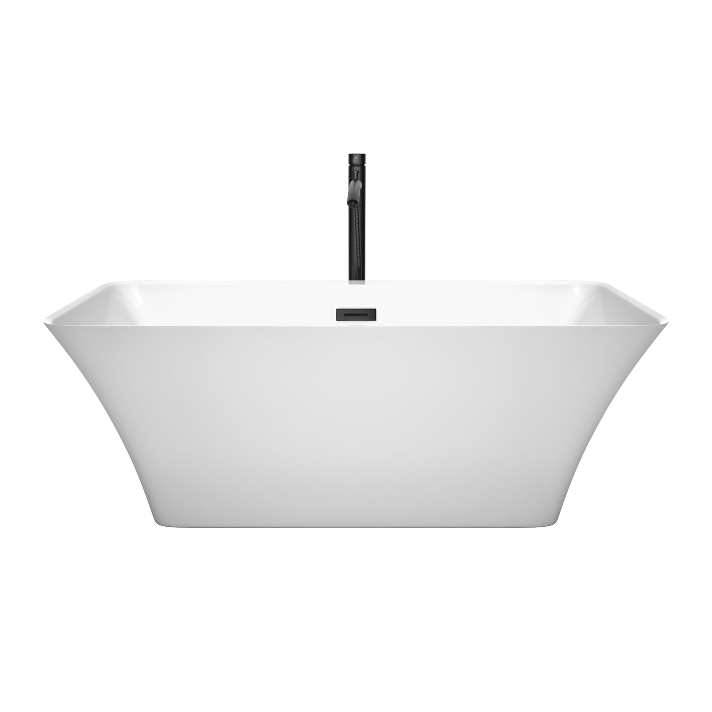 Wyndham Collection Tiffany 59 Inch Freestanding Bathtub in White with Floor Mounted Faucet, Drain and Overflow Trim in Matte Black - Luxe Bathroom Vanities
