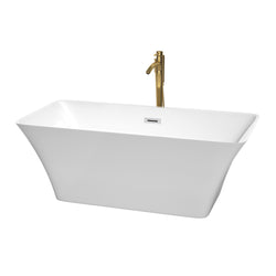 Wyndham Collection Tiffany 59 Inch Freestanding Bathtub in White with Floor Mounted Faucet, Drain and Overflow Trim - Luxe Bathroom Vanities