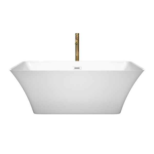 Wyndham Collection Tiffany 59 Inch Freestanding Bathtub in White with Floor Mounted Faucet, Drain and Overflow Trim - Luxe Bathroom Vanities