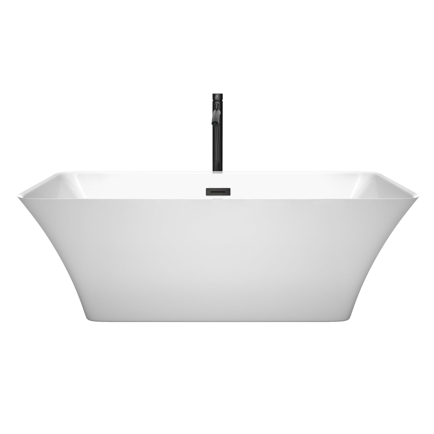 Wyndham Collection Tiffany 67 Inch Freestanding Bathtub in White with Floor Mounted Faucet, Drain and Overflow Trim in Matte Black - Luxe Bathroom Vanities