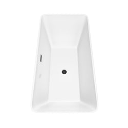 Wyndham Collection Tiffany 67 Inch Freestanding Bathtub in White with Floor Mounted Faucet, Drain and Overflow Trim in Matte Black - Luxe Bathroom Vanities