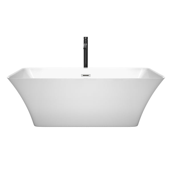 Wyndham Collection Tiffany 67 Inch Freestanding Bathtub in White with Floor Mounted Faucet, Drain and Overflow Trim - Luxe Bathroom Vanities