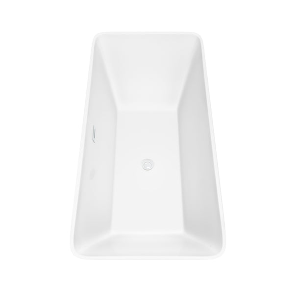 Wyndham Collection Tiffany 67 Inch Freestanding Bathtub in White with Floor Mounted Faucet, Drain and Overflow Trim - Luxe Bathroom Vanities
