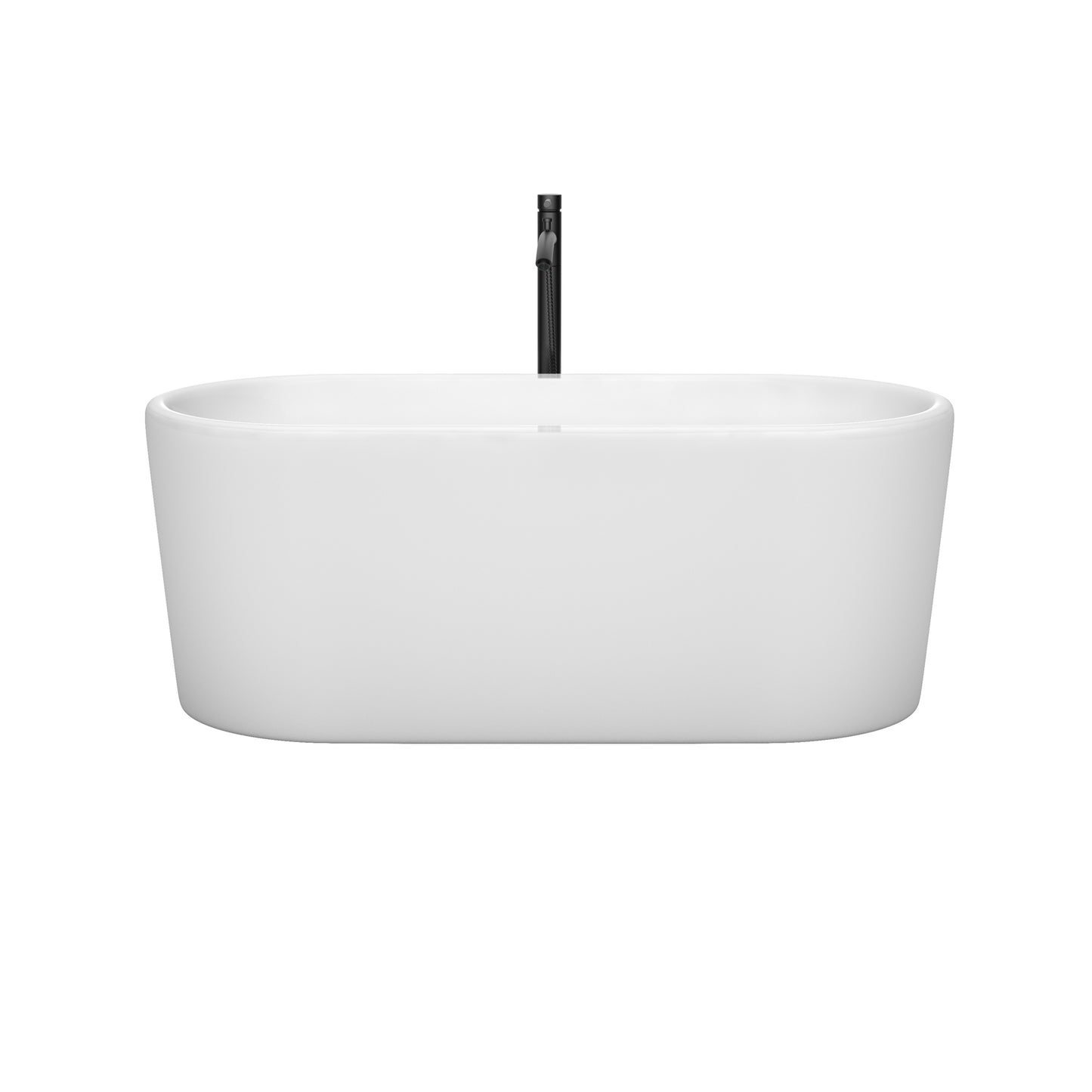 Wyndham Collection Ursula 59 Inch Freestanding Bathtub in White with Floor Mounted Faucet, Drain and Overflow Trim in Matte Black - Luxe Bathroom Vanities