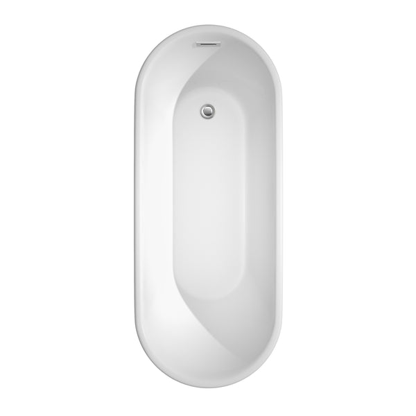 Wyndham Collection Ursula 67 Inch Freestanding Bathtub in White with Floor Mounted Faucet, Drain and Overflow Trim - Luxe Bathroom Vanities